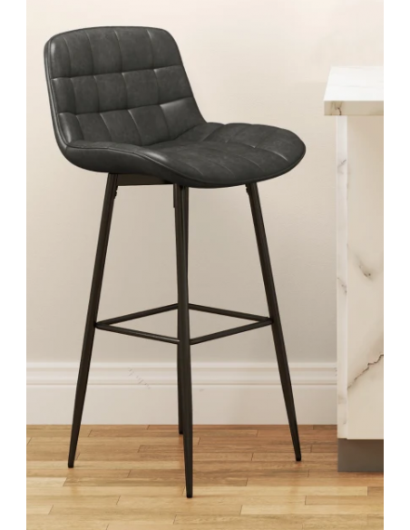barstol sort læder billig moderne design køkken ryg ryglæn