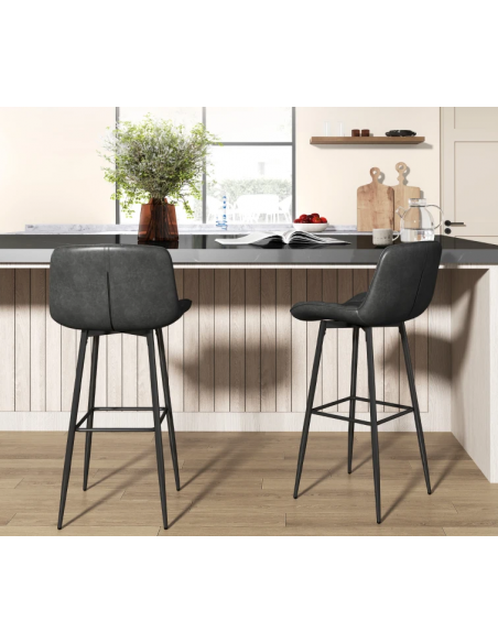 barstol sort læder billig moderne design køkken ryg ryglæn