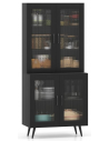 Køkkenskab i MDF og polycarbonat H178,5 x B80 x D40 cm - Sort/Klart rillet