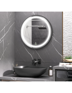 sort rundt dæmpbar badeværelsesspejl vægspejl spejl lys belysning badeværelse vask håndvask led 2