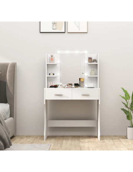 hvid sminkebord moderne børn design med spejl og lys garderobe entre indretning træ
