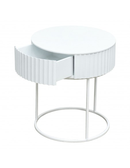 sofabord sidebord hvid stuemøbler rundt moderne design sengebord natbord skuffe opbevaring