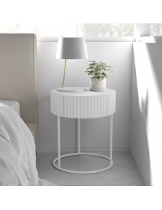 sofabord sidebord hvid stuemøbler rundt moderne design sengebord natbord skuffe opbevaring