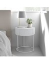 Rundt sidebord med skuffe i metal og MDF H46 x Ø40 cm - Hvid