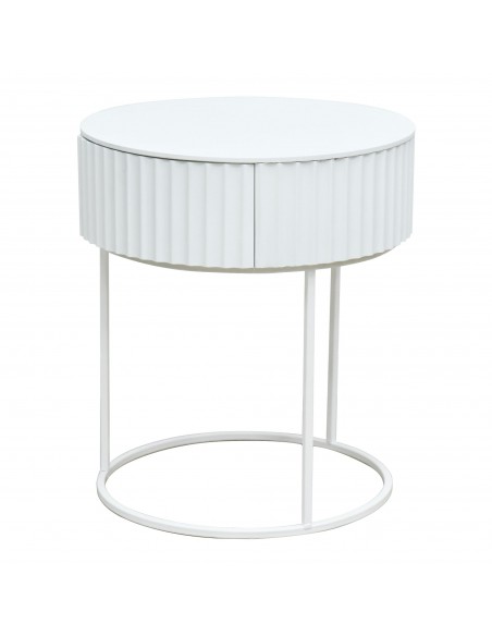 sofabord sidebord hvid stuemøbler rundt moderne design sengebord natbord skuffe opbevaring