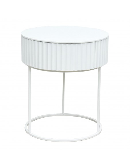 sofabord sidebord hvid stuemøbler rundt moderne design sengebord natbord skuffe opbevaring