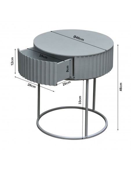 sofabord sidebord grå stuemøbler rundt moderne design sengebord natbord skuffe opbevaring