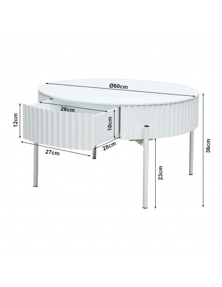 sofabord sidebord stuemøbler rundt moderne design skuffe opbevaring hvid