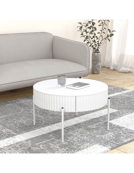 sofabord sidebord stuemøbler rundt moderne design skuffe opbevaring hvid