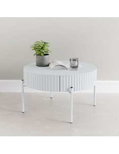 sofabord sidebord stuemøbler rundt moderne design skuffe opbevaring hvid