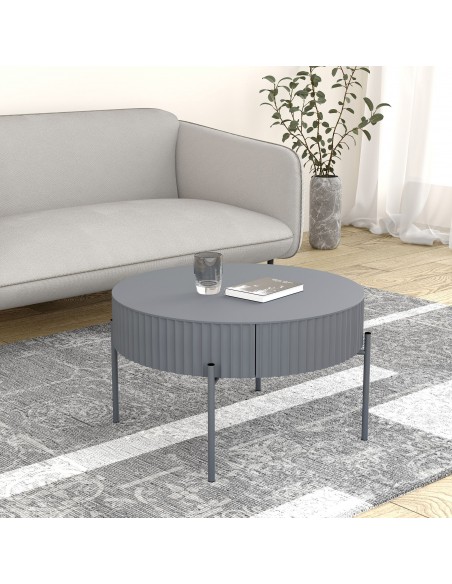 sofabord sidebord stuemøbler rundt moderne design skuffe opbevaring grå