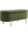 Bænk med opbevaring i stål og velour 108 x 44 cm - Guld/Mørkegrøn