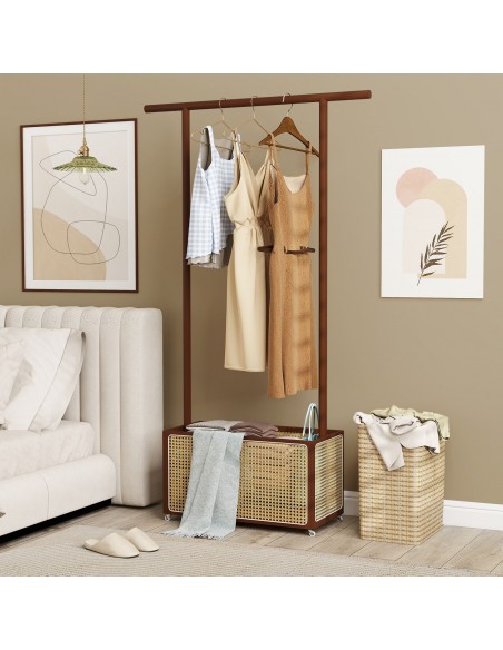moderne design bambus garderobe entre stativ tøjopbevaring opbevaring reol skuffer bøjlestang
