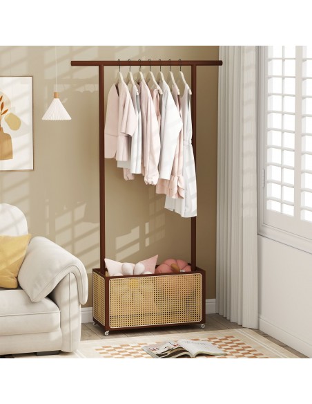 moderne design bambus garderobe entre stativ tøjopbevaring opbevaring reol skuffer bøjlestang