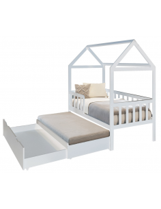 børneseng husseng med skuffe hvid udtræksseng træ eg massiv ungdomsseng indretning til børneværelset 2