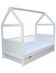 børneseng 140x70 hvid husseng med skuffe træ eg massiv ungdomsseng indretning til børneværelset 2