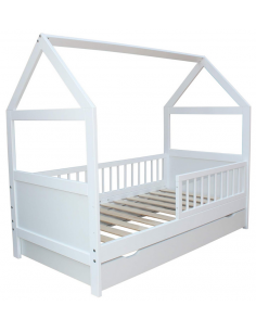 børneseng 140x70 hvid husseng med skuffe træ eg massiv ungdomsseng indretning til børneværelset