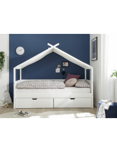 børneseng 200x90 hvid husseng med skuffe træ eg massiv ungdomsseng indretning til børneværelset 2