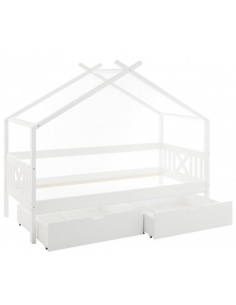 børneseng 200x90 hvid husseng med skuffe træ eg massiv ungdomsseng indretning til børneværelset