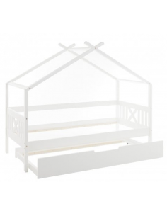 børneseng husseng med ekstra seng soveplads skuffe hvid udtræksseng træ eg massiv ungdomsseng indretning til børneværelset