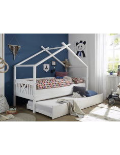 børneseng husseng med ekstra seng soveplads skuffe hvid udtræksseng træ eg massiv ungdomsseng indretning til børneværelset 2