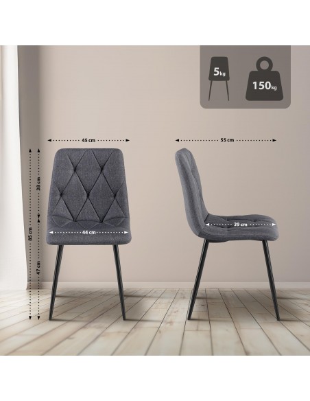 Spisebordsstol stof polyester grå