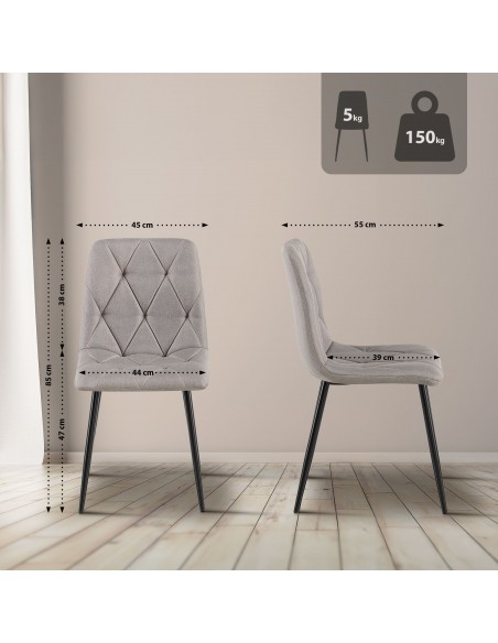 Spisebordsstol stof polyester grå