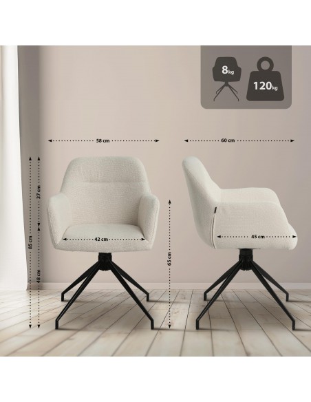 Spisebordsstol stof med armlæn og drejefod drejefunktion beige creme