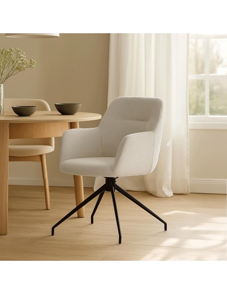 Spisebordsstol stof med armlæn og drejefod drejefunktion beige creme