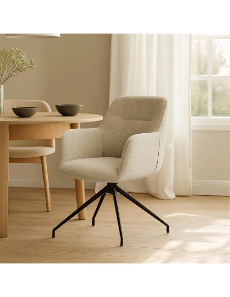 Spisebordsstol stof med armlæn og drejefod drejefunktion beige taupe