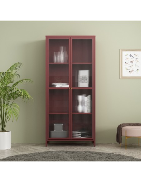 vitrineskab vitrine rød bordeaux metal skænk moderne design nordisk