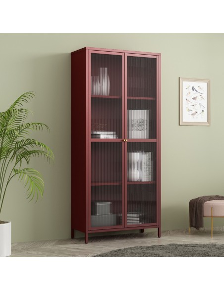 vitrineskab vitrine rød bordeaux metal skænk moderne design nordisk