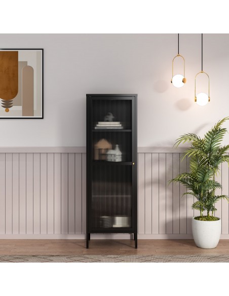 smalt lavt vitrineskab vitrine sort metal skænk moderne design nordisk