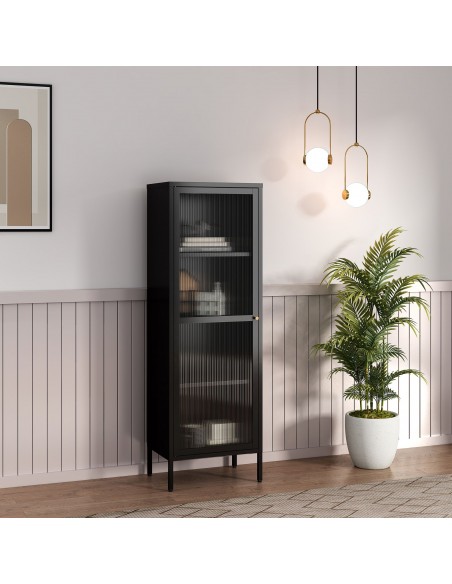 smalt lavt vitrineskab vitrine sort metal skænk moderne design nordisk
