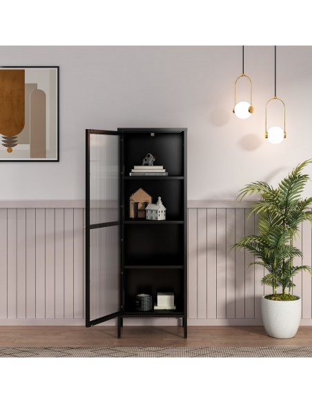 smalt lavt vitrineskab vitrine sort metal skænk moderne design nordisk