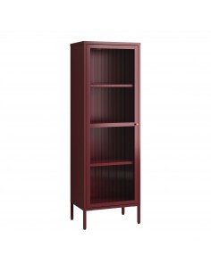 smalt lavt vitrineskab vitrine rød bordeaux metal skænk moderne design nordisk