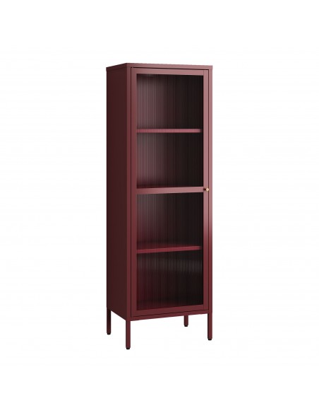 smalt lavt vitrineskab vitrine rød bordeaux metal skænk moderne design nordisk