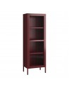Saky smalt vitrineskab i stål og glas 150 x 50 x 35 cm - Mat bordeaux/Rillet glas