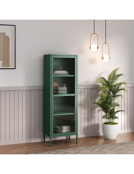smalt lavt vitrineskab vitrine grøn metal skænk moderne design nordisk