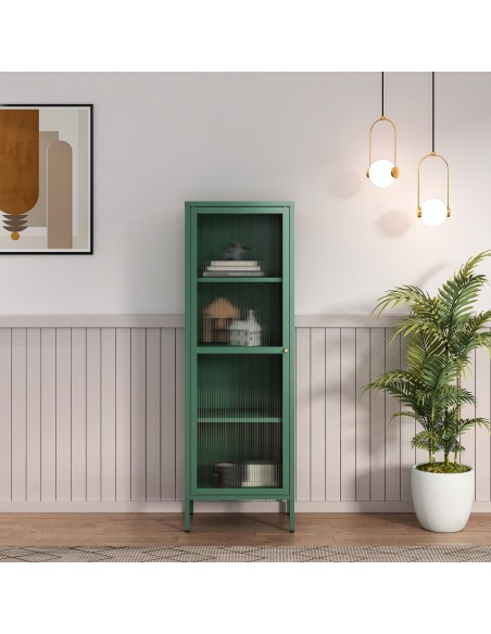 smalt lavt vitrineskab vitrine grøn metal skænk moderne design nordisk