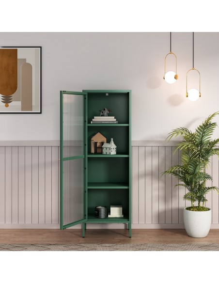 smalt lavt vitrineskab vitrine grøn metal skænk moderne design nordisk