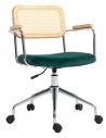 Kontorstol i velour og rattan H80 - 88 cm - Krom/Grøn/Natur