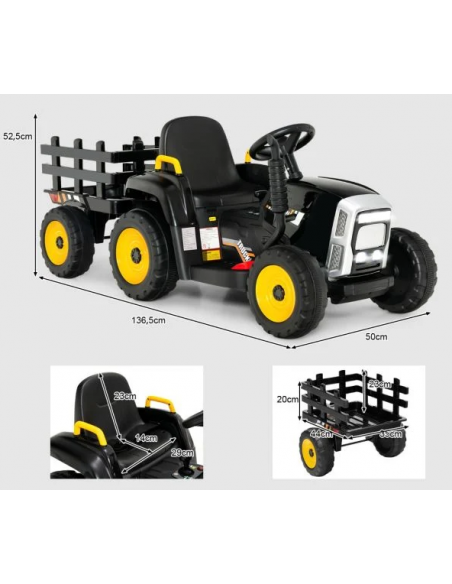 traktor elbil bil elektrisk børn udendørs legetøj udeleg indendørs sort