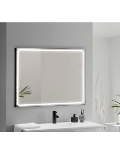 badeværelsesspejl vægspejl sort spejl lys belysning badeværelse vask håndvask led