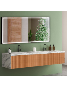 badeværelsesspejl vægspejl sort spejl lys belysning badeværelse vask håndvask led