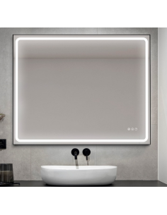 badeværelsesspejl vægspejl sort spejl lys belysning badeværelse vask håndvask led