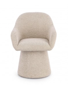 beige spisebordsstol med armlæn og drejefod bouclé moderne design 2
