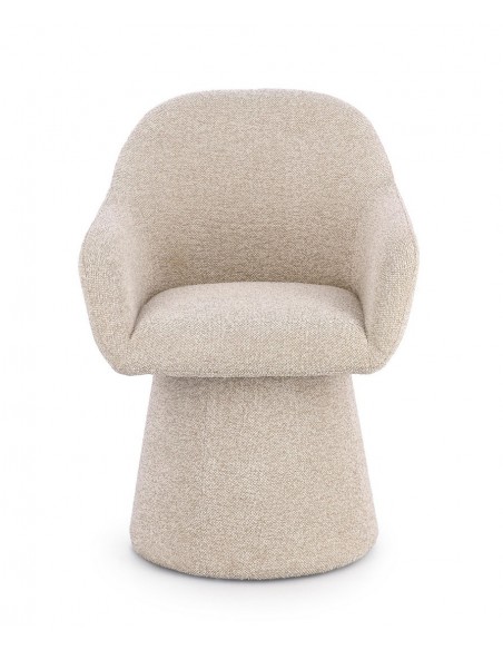 beige spisebordsstol med armlæn og drejefod bouclé moderne design