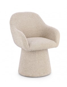 beige spisebordsstol med armlæn og drejefod bouclé moderne design