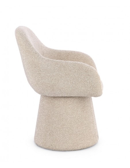beige spisebordsstol med armlæn og drejefod bouclé moderne design